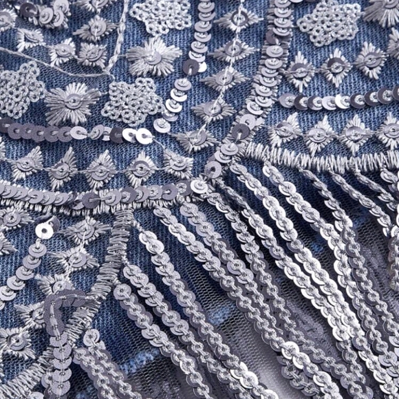 Women's Denim Fringed Patchwork Blue Skirt For Casual Holidays,Cruise Women Outf - Picture 4 of 5